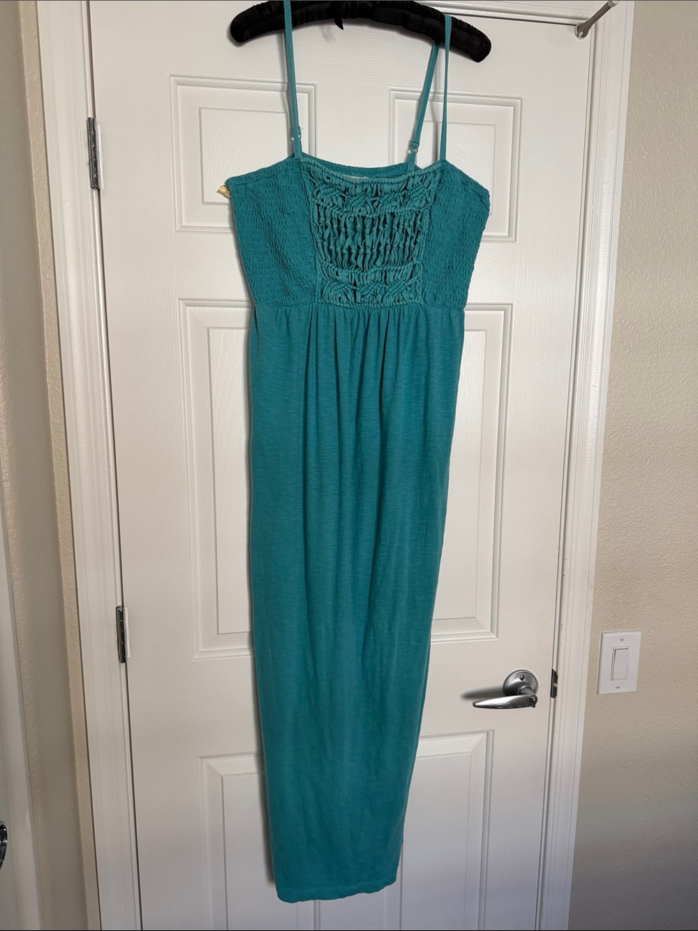 DKNY JEANS new Teal Smocked Maxi Dress with Adjustable Straps, size L, 💯% Cotton